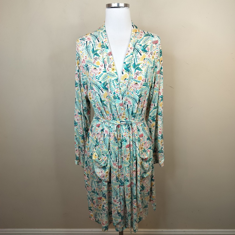 Duluth Trading Robe Medium Hummingbird Floral Dang Soft Belted Pockets Whimsical